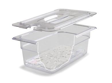 Polycarbonate containers can withstand temperatures from -40 F to 212 F High-heat pans excel in high temperature applications and are BPA Free (-40 F to 375 F) Food Pan sizes meet specifications for