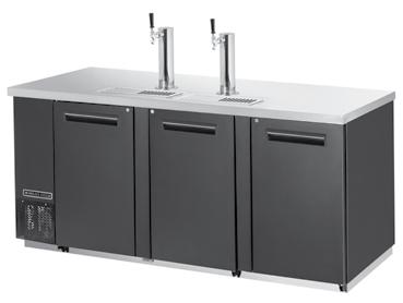 Available in 5V/60HZ, 220V-20V/60HZ Maxx Cold s keg coolers with direct draw beer towers feature a sanitary stainless steel top and black coated steel exterior for durability and easy cleaning.