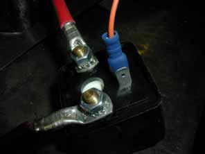 Using the excess orange wire, make a connection from the other spade terminal on the relay to a good earth (battery negative terminal / chassis / metal side of battery box).