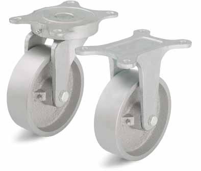 Series: LT-G, BT-G Malleable cast iron castors with top plate fitting, 0-750 kg RoHS Brackets: LT/BT series - Made of high-quality, malleable cast iron, swivel bracket with double ball bearing in the