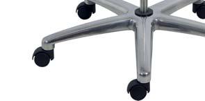 ø680 mm reinforced base, made of polished aluminium with five legs ø50 mm double swivel castors.