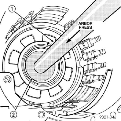 51. Use Disc 6597 (2) and Universal Handle C 4171 (1) and Handle Extension C 4171 2 to press the rear output shaft bearing cup rearward.