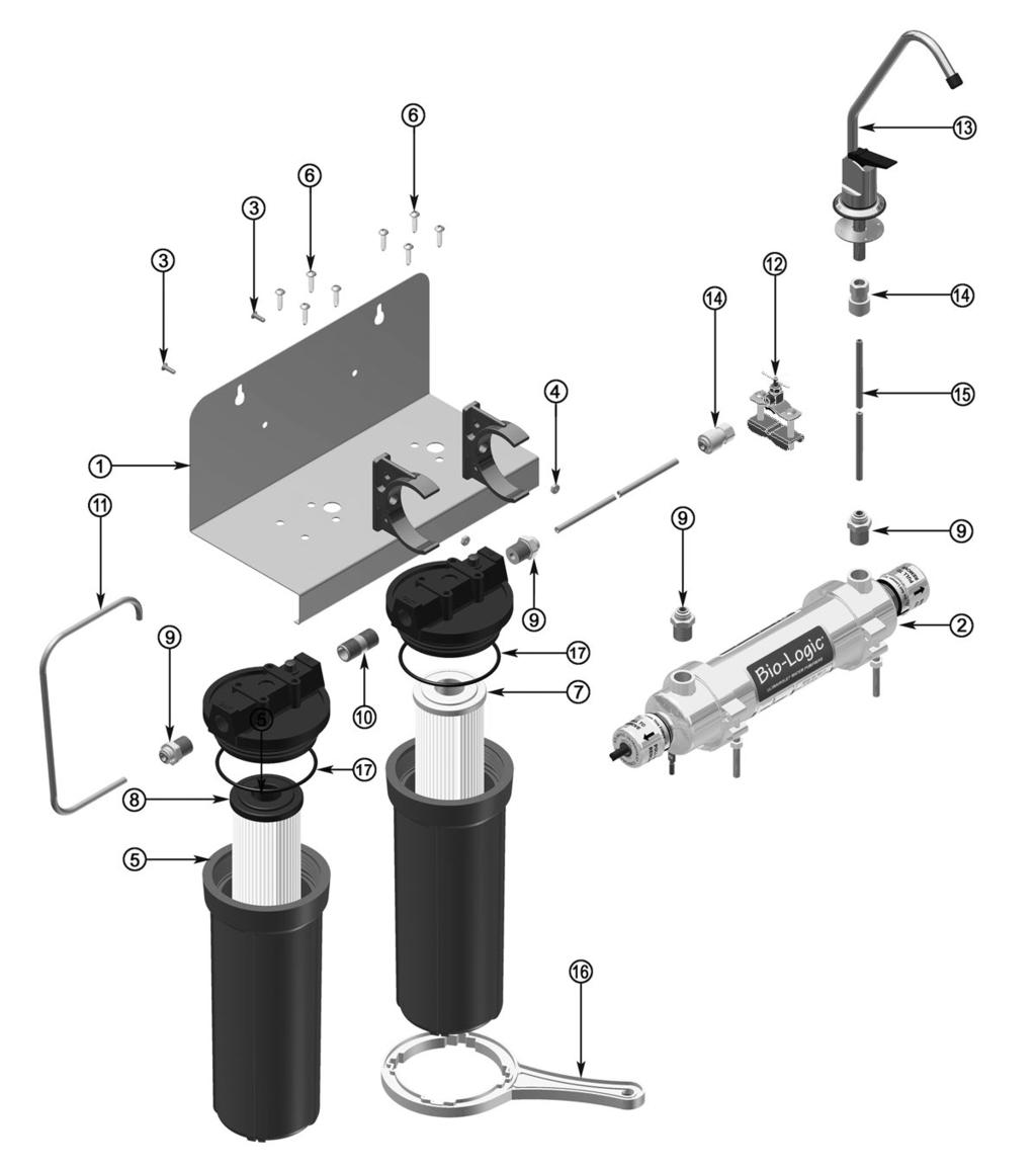 REPLACEMENT PARTS Figure 12 - Exploded View of Bio-Logic Pure Water Pack TM Table 5 - Replacement Parts for Bio-Logic Pure Water Pack TM Item No. Description Quantity BIO-1.
