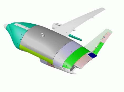 THE DOLPHIN: A NEW 100-SEAT AIRCRAFT IN LIFTING-FUSELAGE LAYOUT Aircraft Dolphin ERJ190-200 928JET B717-200 Length(m) 25.6 38.4 32.0 37.8 Span (m) 29.3 28.1 29.7 28.5 Fuselage section 7.2x3.7 3.35x 2.
