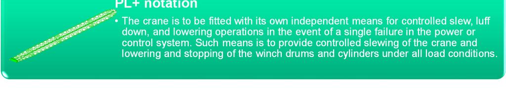 PL+ notation The crane is to be fitted with its own independent means for controlled slew, luff down, and lowering operations in the event