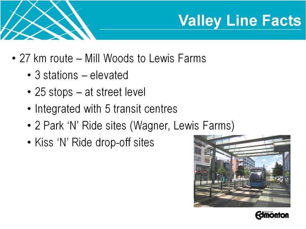 These are some of the basic facts of the Valley Line. Stops are at the similar level or grade as the sidewalk the platform is not raised as we have now in some of the other lines in the City.