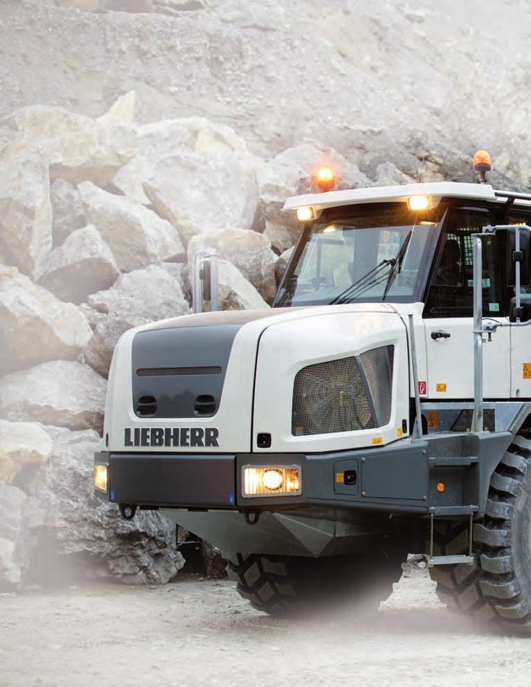 Overview of articulated trucks Electrically adjustable and heated exterior mirrors Ergonomic cockpit in spacious ROPS / FOPS cab with large, one-piece windscreen for best visibility Powerful Liebherr