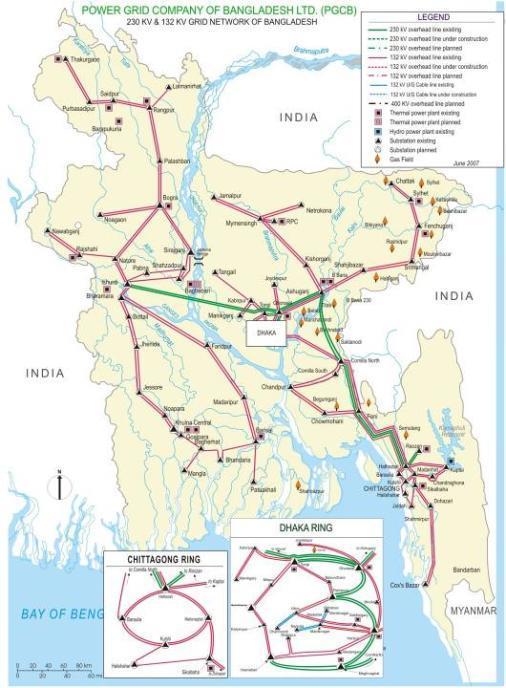 Bangladesh Grid Network Year 2003 PGCB Infrastructure: 230kV Line: 1365 ckt. km 132kV Line: 4961 ckt.