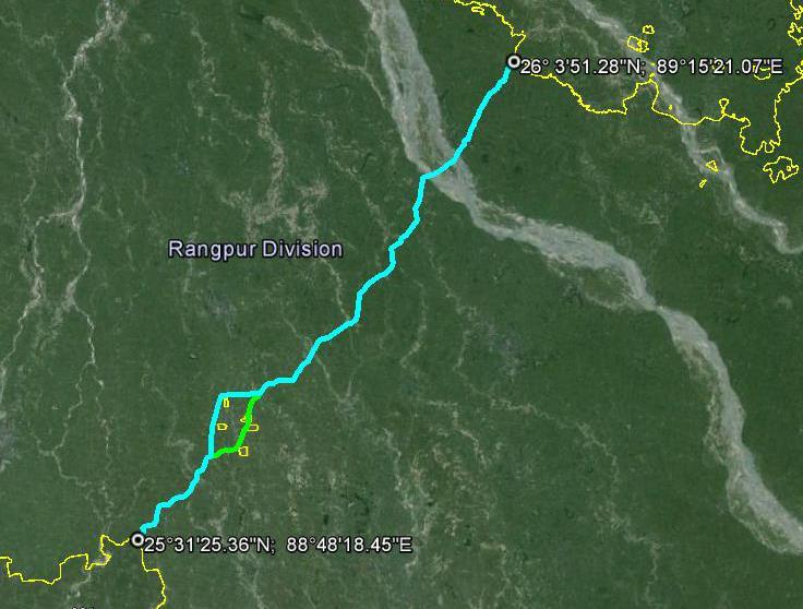 Tentative Route for 800kV HVDC Bipole Line in Bangladesh Territory Entry Point of