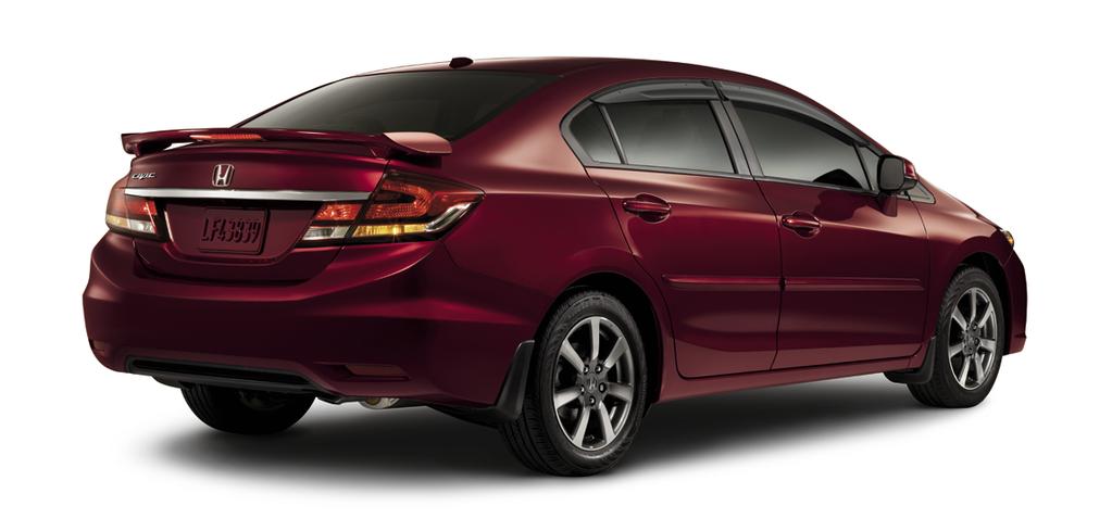 CIVIC SEDAN 2015 EXTERIOR ACCESSORIES 2015 INTERIOR ACCESSORIES CRIMSON PEARL EX SHOWN WING SPOILER DOOR VISORS Give your new Civic an aerodynamic exclamation point with a Wing Spoiler that adds a