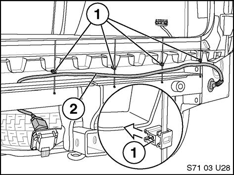 For vehicles without optional PDC 9 1. Secure trailer wiring harness (2) to vehicle plastic bumper guide with wire-tie clip assembly (1) as illustrated.