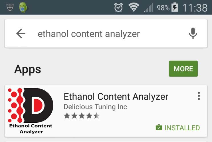 Bluetooth app: Download the Ethanol Content Analyzer V2 app in the Google Play or App store.