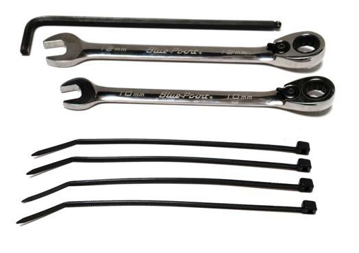 Tools required for installation: (1) 10mm wrench or ratchet (1) 5mm allen wrench or ratchet attachment (1) 12mm wrench or