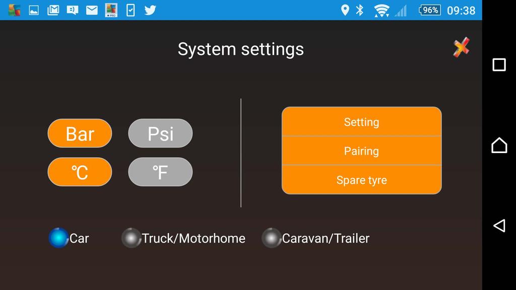 Tyre Pilot has been designed to monitor the following configurations: Single vehicle up to 4 wheels Single vehicle up to 10 wheels Trailer up to 12 wheels Spare tyre x 1 Single vehicle up to 4 wheels