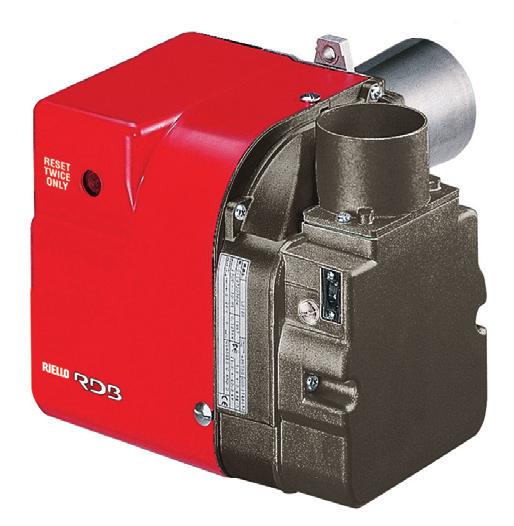 The Riello RDB series of one stage light oil and kerosene burners is available in eleven basic models, with an output ranging from 16,8 to 120 kw, in three different structures.