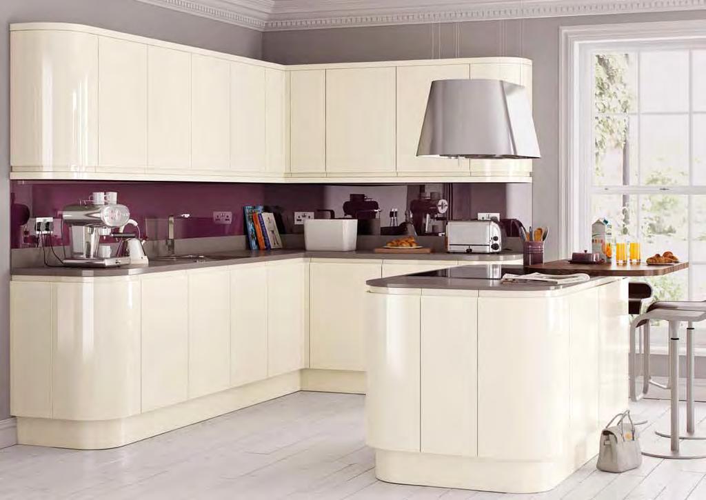 Lucente Cream (high gloss) Classic and chic; the Lucente Cream high gloss handleless door creates a warm