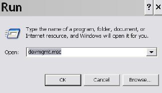 Open device manager on your computer. Click on START > RUN, type in devmgmt.msc and click OK or press ENTER.
