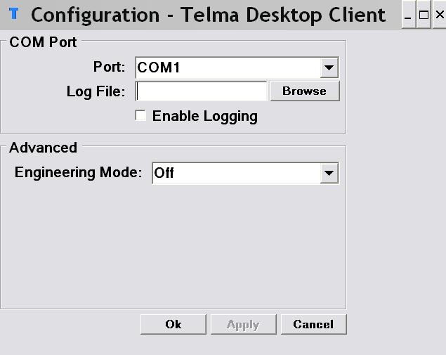 If the COM port numbers are not the same change the COM port number in the Telma Desktop Client to match the Device Manager using the drop