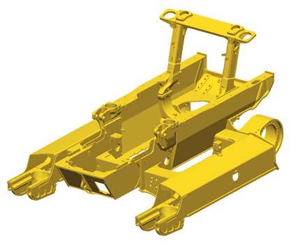 The track frame is made of a solid one-piece design, reducing maintenance costs compared to designs that use multiple pieces and bolt-on covers.