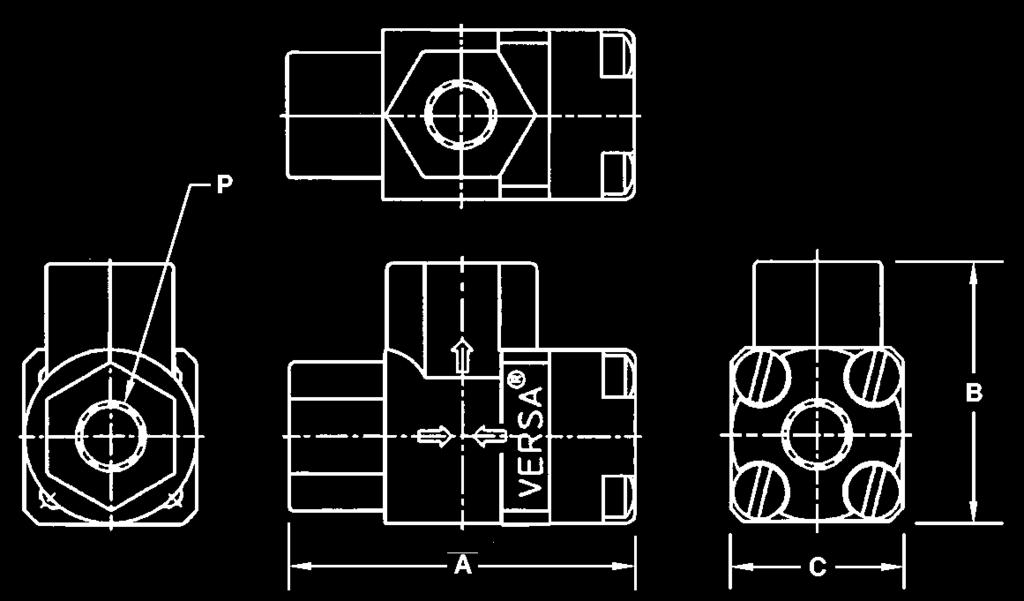 A typical schematic is shown below: 1 2 3 Type: Brass Stainless Steel Body: Brass 316 Stainless Steel Shuttle: Nylon(Zytel) 316 Stainless Steel Seals: NBR (Nitrile) FKM (Fluorocarbon) Screws: Plated
