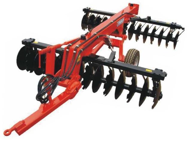 Trailed Disc Harrow in V form DVB Trailed construction, disc gangs work in V form 28, 32 or 36 heavy duty discs, Φ560x5 mm High tensile strength central chassis beam 200x200x10 mm Inter disc spacing