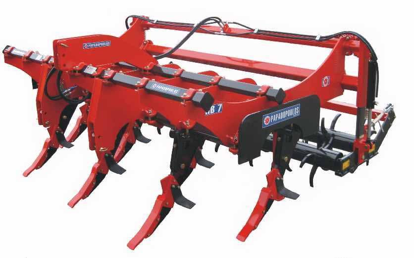 Subsoil cultivator RB 3 point hitch Rigid Frame 100x100x10 mm Up to 55 cm working depth Shear bolt protection against overload Shanks made off wear resistant steel Parking prop stands for safe