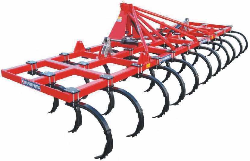 Stubble Cultivators RT & RTS 3 point hitch Rear mounted implement Robust rigid frame (RT), robust hydraulically foldable frame (RTS) 100x100x8 mm 3 bank construction Chisel tines 55x20x25 Double