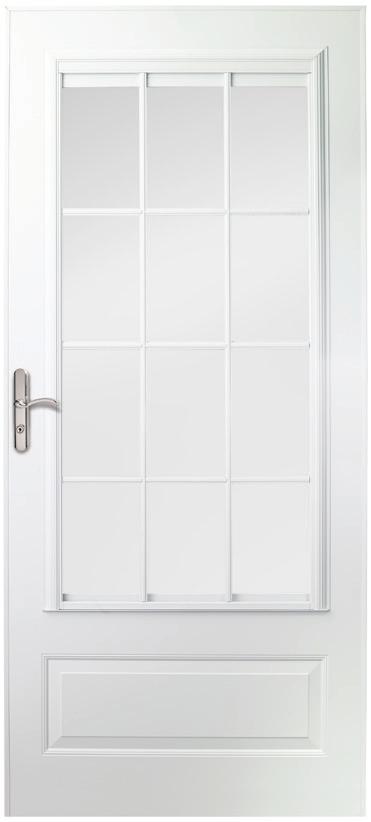13) Easy one-handed retractable insect screen conveniently rolls in the frame of the door when not in use Keyed deadbolt anchors in frame COLONIAL GRILLE OPTION Vents from p with balanced retractable