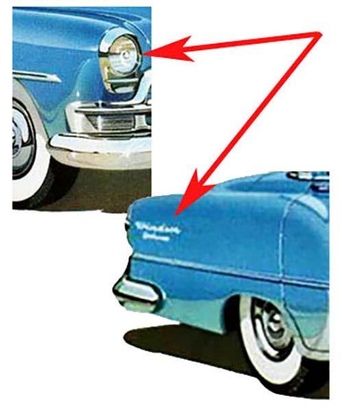 CAR IMAGES Styling Changes for 1954 Major 1954 styling differences were the more modern headlight surround with the