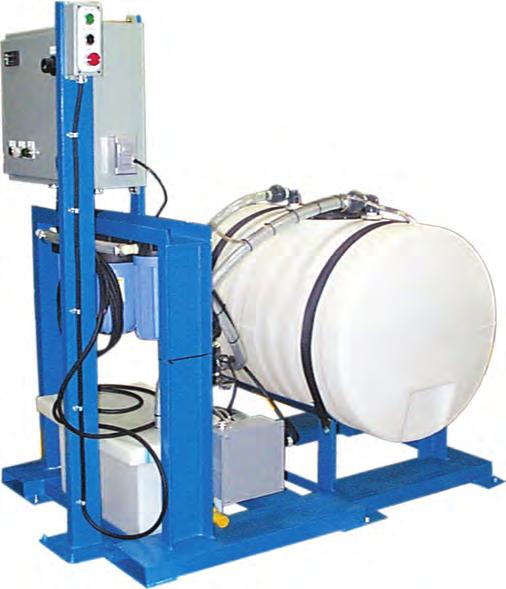general specifications 115 gallon water holding tank 20 gpm, 40 psi centrifugal pressure pump 20 gallon return sump Automatic, plastic corrosion