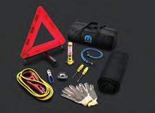 Kit includes safety flashlight, fleece blanket, six-gauge jumper cables, safety triangle, flathead and Phillips