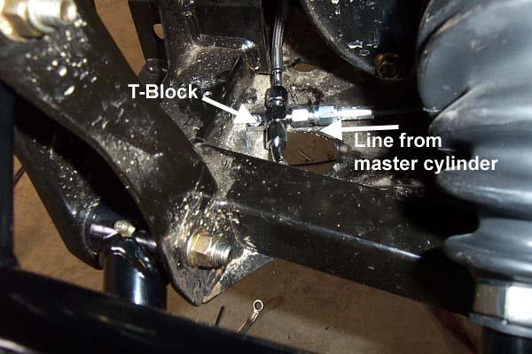 35. In the rear of the UTV connect a T-block to the brake line.
