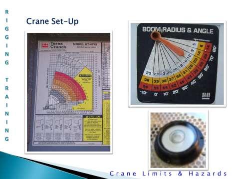 Crane set-up: Is the crane level? The angle indicator and the load chart depends on it.