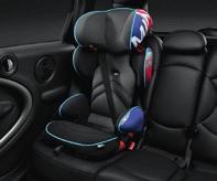 50 Child Restraint System The new MINI Junior Seat 2/3, with its inclination matching the car seat, has been designed especially for children weighing between 15 and 36 kg and measuring 95 150 cm