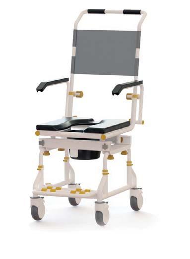 and on bath base - Safety belts - lap & chest belts - Caster Wheels - 125mm (5 ) x 4 locking - Commode system - Tool-free assembly - Full details see page 31-36 Accessory items: Refer to the