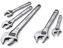 Adjustable Wrenches Adjustable Wrenches High grade Chrome-Vandium alloy steel. Forged and heat-treated for durability. Cobalt-plated finish to reduce rust and corrosion.