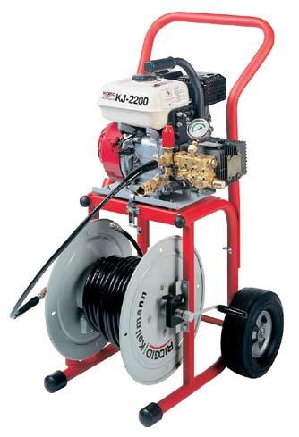 KJ-2200-C Powerful: Actual working pressure of 2200 psi and flow of 2.4 GPM for fast, effective cleaning of lines. Easy to Use:Thrust propels the hose down the line.