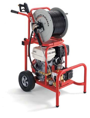 KJ-3000 Water Jetter Jets 2" to 8" (50-200mm) Drain Lines The RIDGID KJ-3000 portable water jetter gives you 3000 psi actual working pressure to handle large commercial and industrial applications.