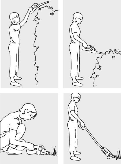 Operating Instructions Figure 13 Proper use (Fig.13): This product is intended for light trimming of shrubs, hedges and lawn edges.