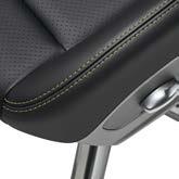 Seat surface and armrests are made of original Porsche vehicle interior leather. The back shell is made of plastic and the hub base is chrome-plated.