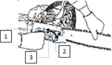 If necessary, readjust with the chain cover loose. 5.7. Tighten the tensioner screw. 1 Loosen 2 Tighten 3 Tensioner screw A new chain will stretch in length when first used.