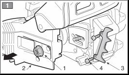 4.1.2. Loosen a nut and remove the chain cover. Fix the spiked bumper with two screws on the forefront of the chain saw (Figure 1).