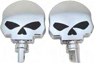 Mounts in most Harley female style peg clevis. Fits most Harley models 72-Up. Sold in pairs. 688860 Chrome Skull Mini Floorboards......................$90.