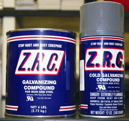Product Tested Z.R.C Cold Galvanizing Compound, aersol or brush on.