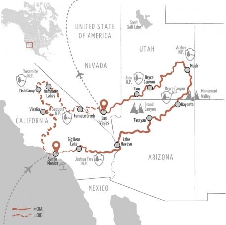 National parks like the Grand Canyon, Arches, Bryce and Zion are the highlights of this tour, but riding the famous Route 66 and seeing the lights of Las