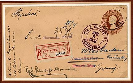 to Ingolstadt, Germany, 22 May, 1889, registered (10 ) with return receipt