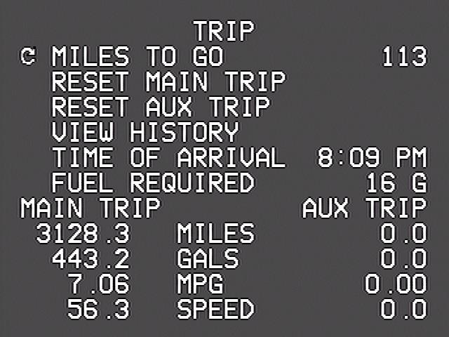 Trip Screen The first Detail screen displays information on your current trip. The unit tracks two trips simultaneously.