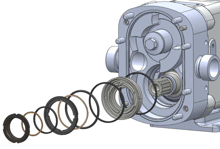 Fig 44 Seal Housing Wave Spring Primary Static Seal O-Ring O-Ring O-Ring Wave Spring Secondary Static Seal Install the 2 seal housing o-rings into the seal housing.
