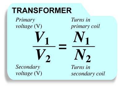 Voltage relationships in a transformer: When you plug in a cell phone, a transformer on the plug changes the outlet s 120 volts to the 6 volts needed by the battery.