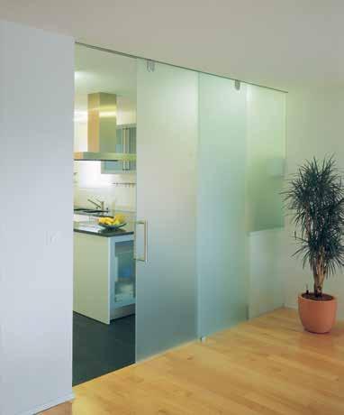 STANDARD SLIDING DOOR SYSTEMS HAWA JUNIOR 80 GP TOP-HUNG SLIDING SYSTEM FOR GLASS DOORS WITH PATCH FITTING Single straight sliding 176 lb (80 kg) Door Height Soft-Close Mechanism 5/16 to 1/2 (8 to 12.